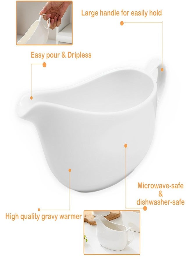 Cheardia 14 oz Gravy Boat with Tray, White Ceramic Sauce Boat with Ergonomic Handle and Big Dripless Lip Spout for Salad Dressings, Creamer, Broth, Black Pepper - Image 3
